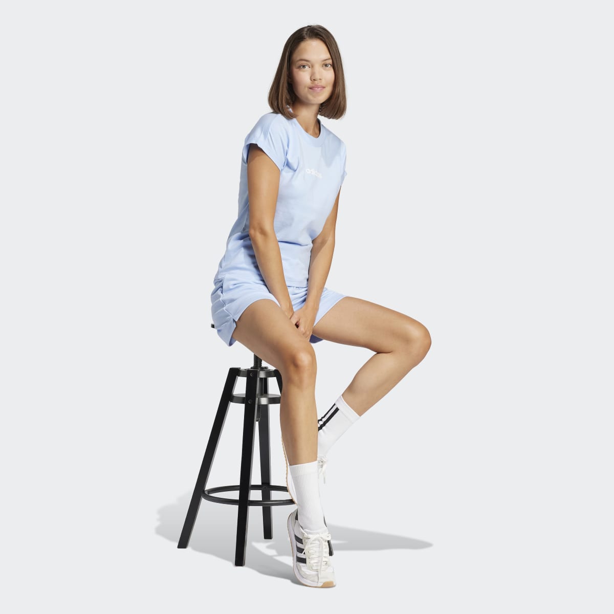 Calções de Mulher Essentials Linear French Terry Azul-4