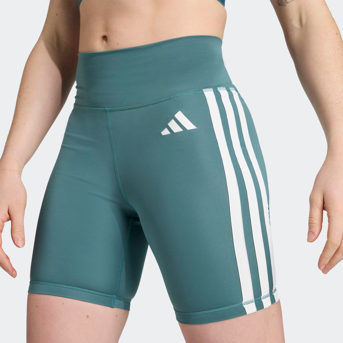 Leggings Tipo Calções de Mulher Optime Essentials 3 Faixas Verde-5