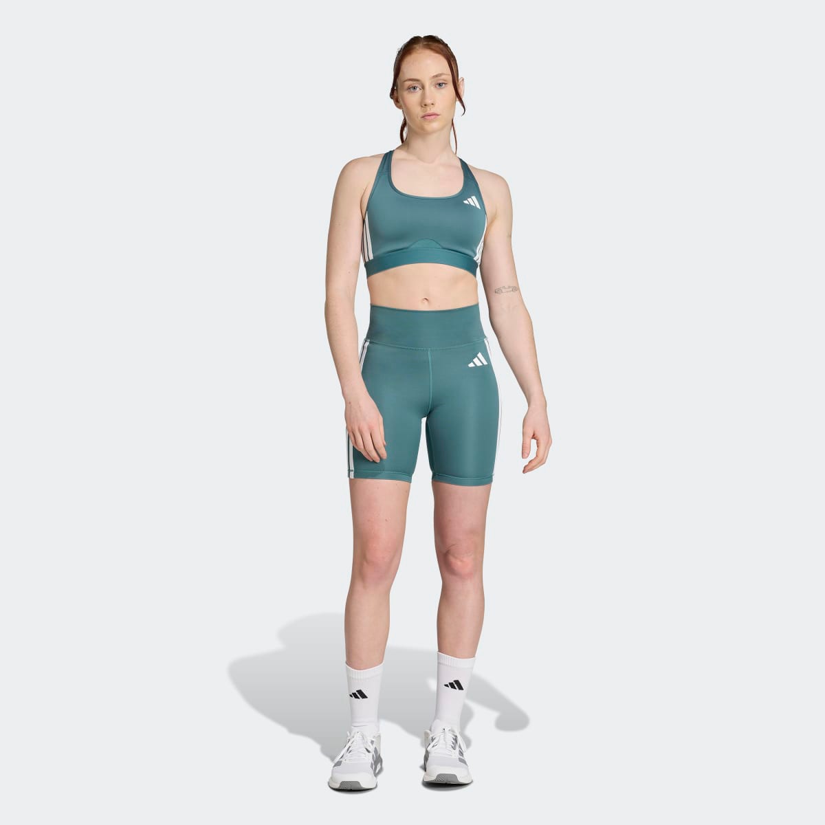 Leggings Tipo Calções de Mulher Optime Essentials 3 Faixas Verde-6