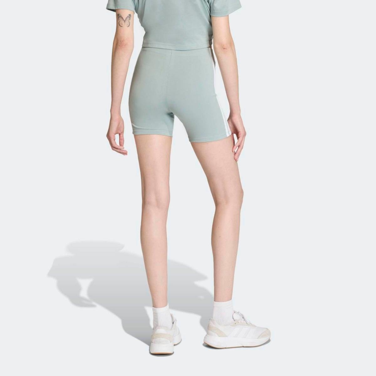Leggings Tipo Calções de Mulher Essentials High Waisted Biker 3 Faixas Verde-2