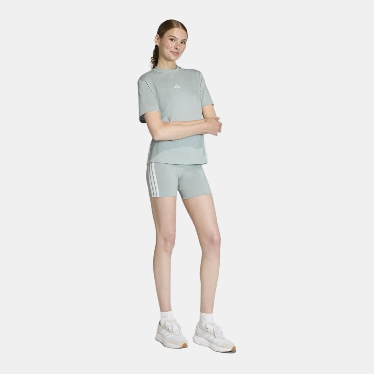 Leggings Tipo Calções de Mulher Essentials High Waisted Biker 3 Faixas Verde-3