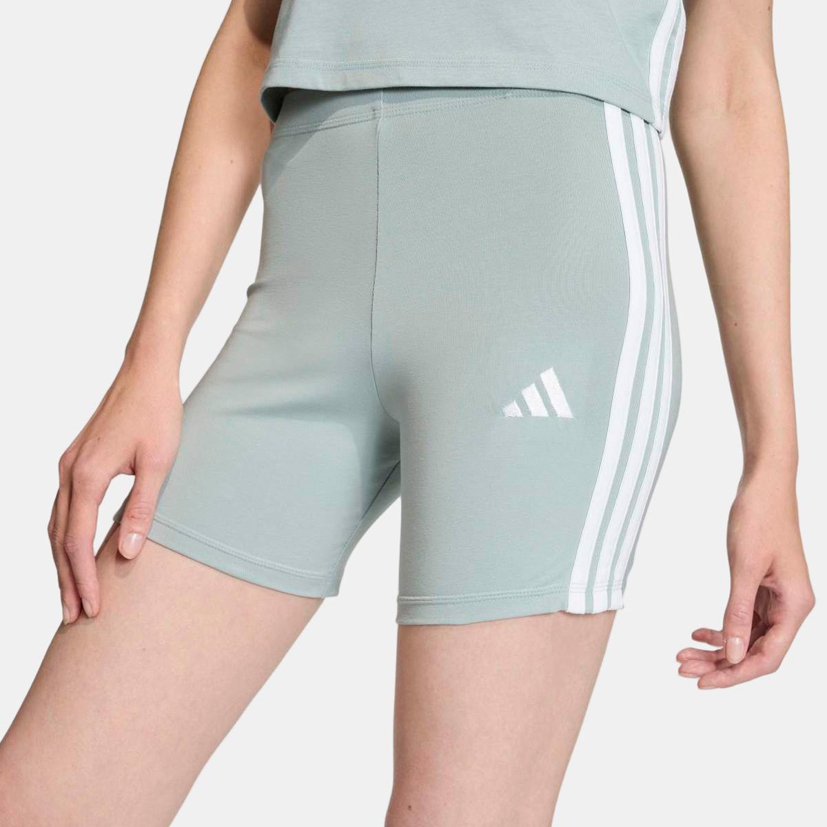 Leggings Tipo Calções de Mulher Essentials High Waisted Biker 3 Faixas Verde-4