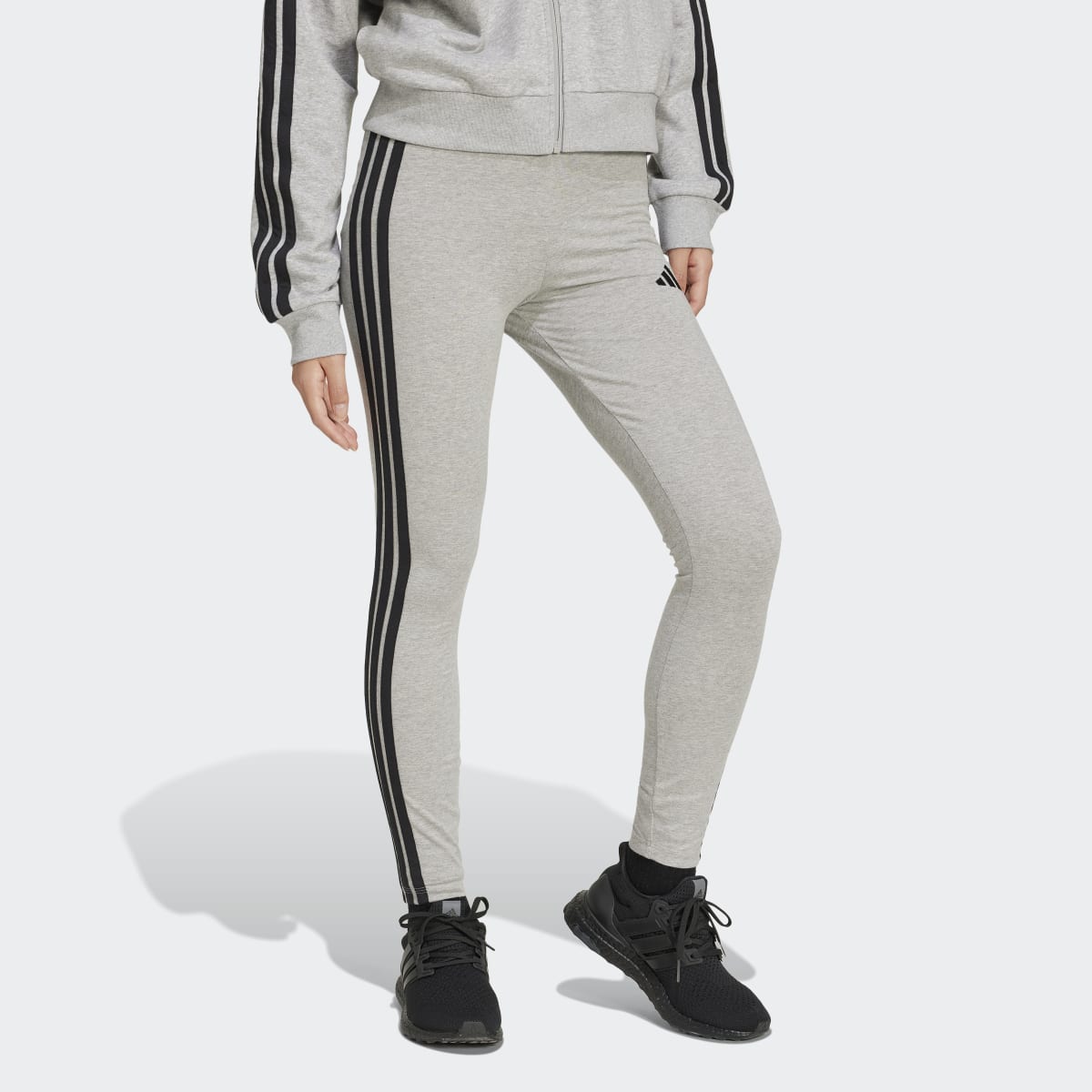 Leggings de Mulher Essentials Cotton 3 Faixas Cinzento-4