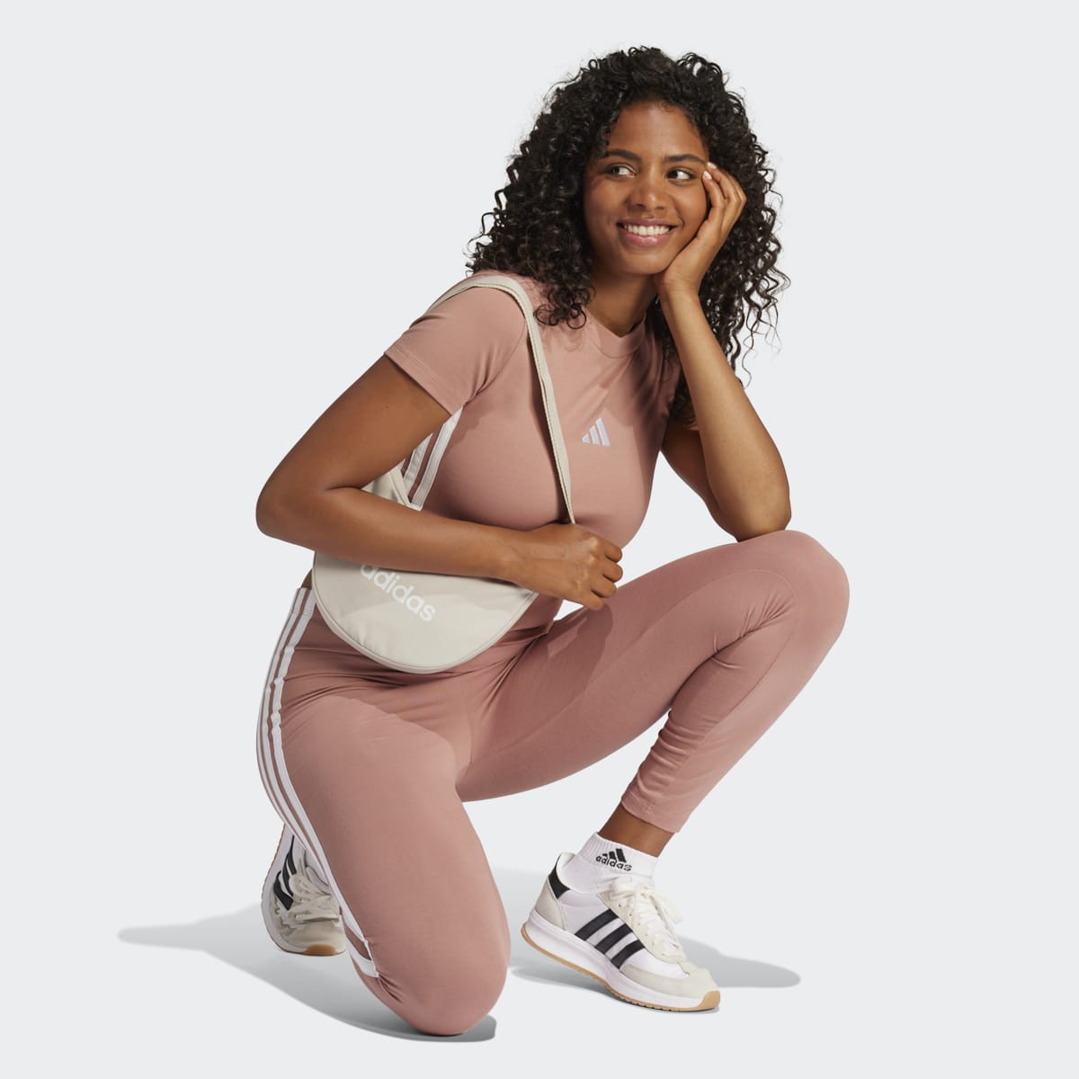 Leggings de Mulher Essentials Cotton 3 Faixas Rosa-4