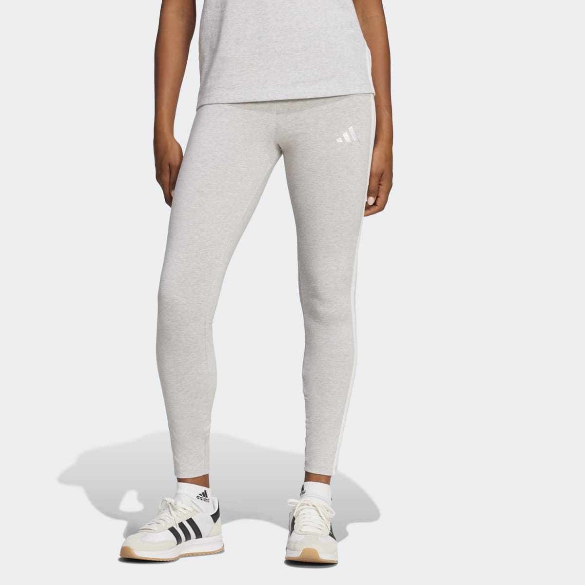 Leggings de Mulher Essentials Cotton 3 Faixas Cinzento-1