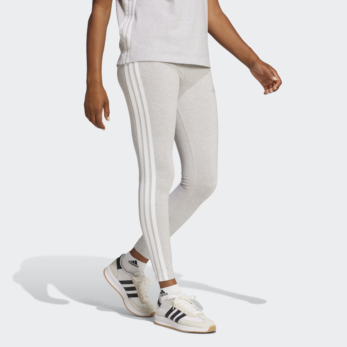 Leggings de Mulher Essentials Cotton 3 Faixas Cinzento-4