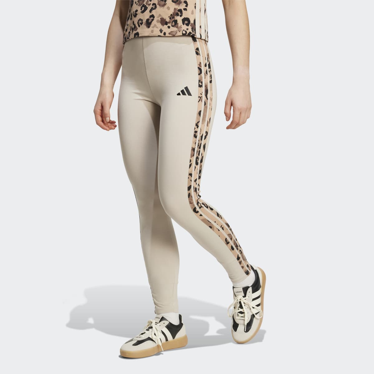 Leggings de Mulher 3 Faixas com Animal Print Cinzento-1