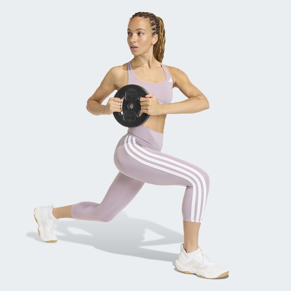 Leggings de Mulher 3/4 Optime Essentials 3 Stripes Violeta-3
