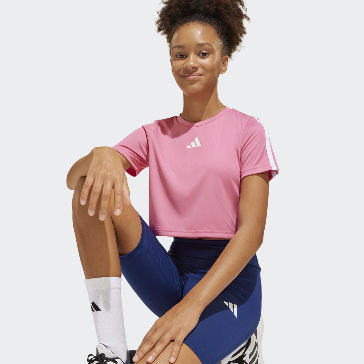 Conjunto de T-shirt e Leggings de Criança Train Essentials 3 Faixas Rosa-4