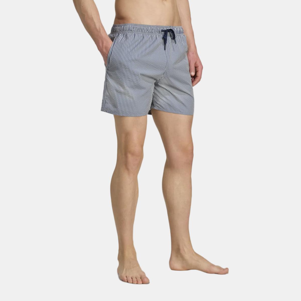 Calções de Banho de Homem 12,7 cm Seersucker Stripy Branco-3