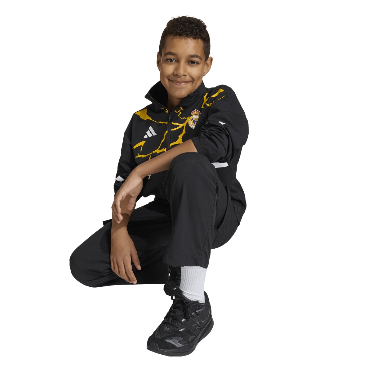 Sweatshirt de Criança Real Madrid CF 2025-2026 Pre Match Marvel Avengers Z.N.E. Anthem Jacket Preto-4