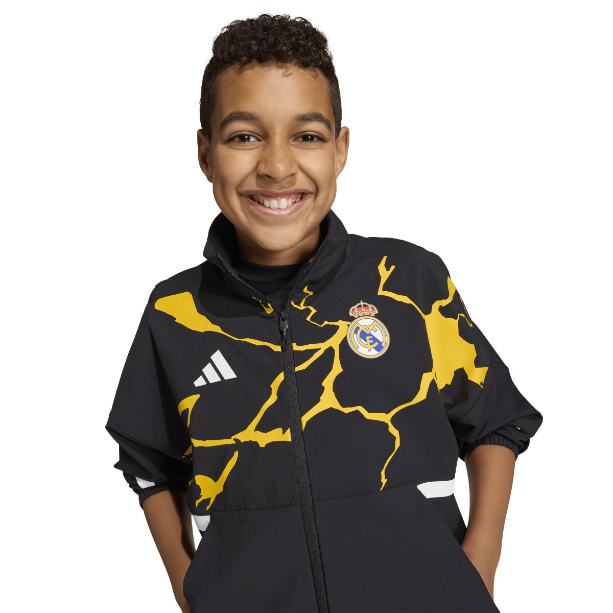 Sweatshirt de Criança Real Madrid CF 2025-2026 Pre Match Marvel Avengers Z.N.E. Anthem Jacket Preto-5