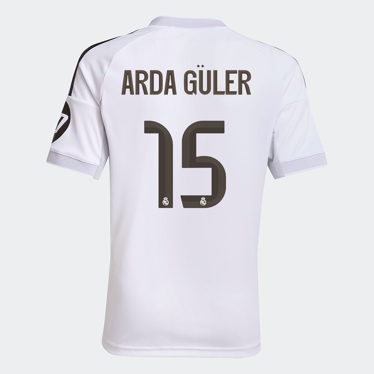 T-shirt de Menino 1.º Equipamento Real Madrid CF 2025-2026 Arda Güler 15 Branco-1