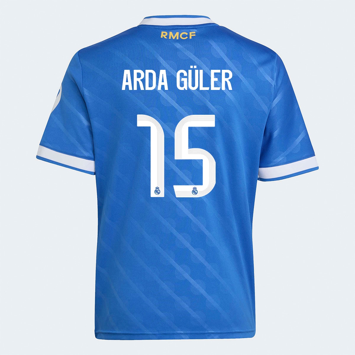 T-shirt de Menino 3.º Equipamento Real Madrid CF 2025-2026 Arda Güler 15 Azul Céu-1