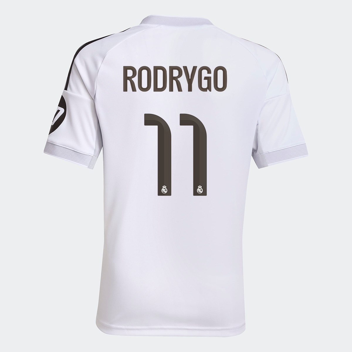 T-shirt de Menino 1.º Equipamento Real Madrid CF 2025-2026 Rodrygo 11 Branco-1
