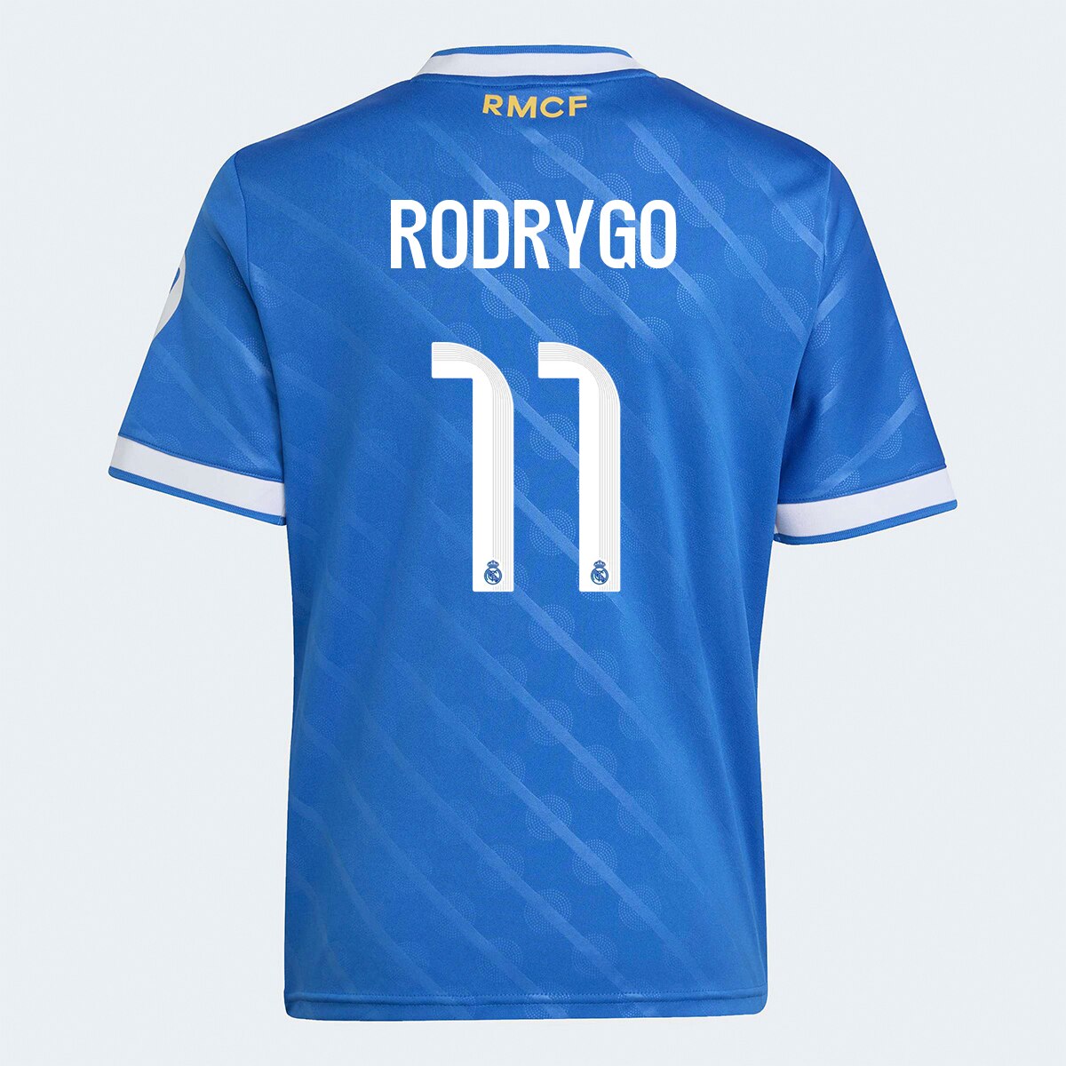 T-shirt de Menino 3.º Equipamento Real Madrid CF 2025-2026 Rodrygo 11 Azul Céu-1
