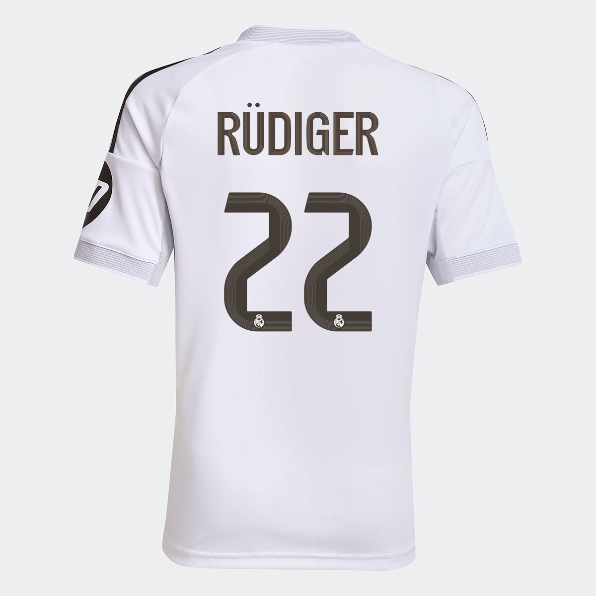 T-shirt de Menino 1.º Equipamento Real Madrid CF 2025-2026 Rüdiger 22 Branco-1
