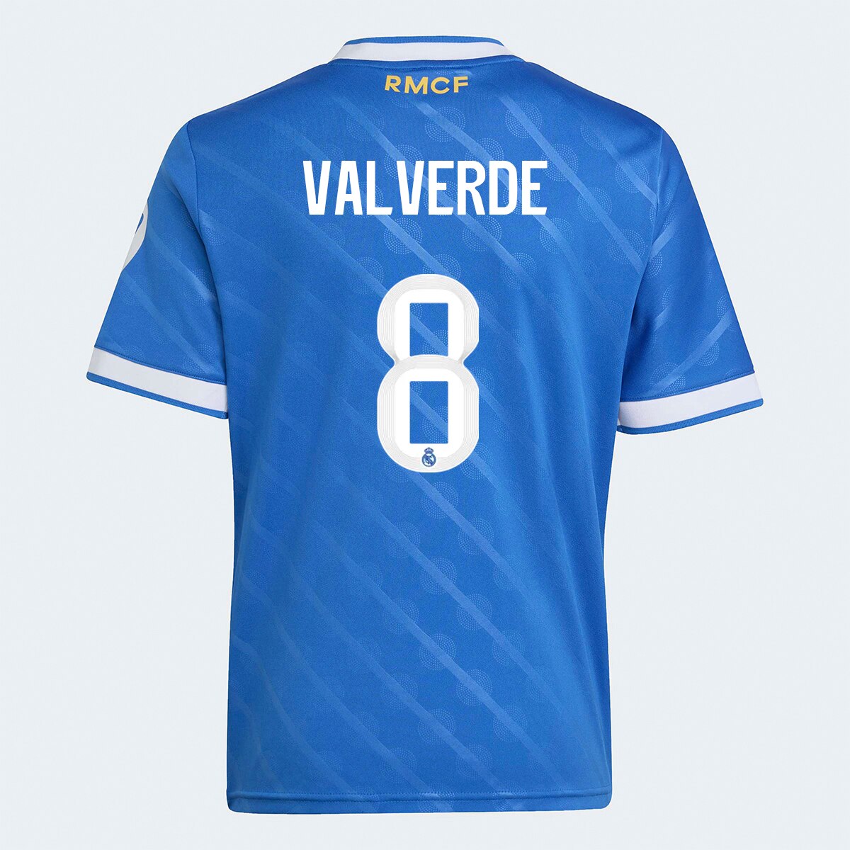 T-shirt de Menino 3.º Equipamento Real Madrid CF 2025-2026 Valverde 8 Azul Céu-1