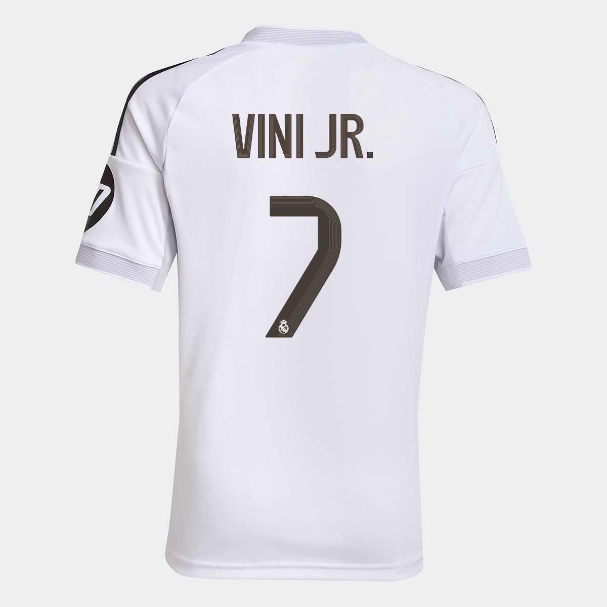 T-shirt de Menino 1.º Equipamento Real Madrid CF 2025-2026 Vini Jr  7 Branco-1
