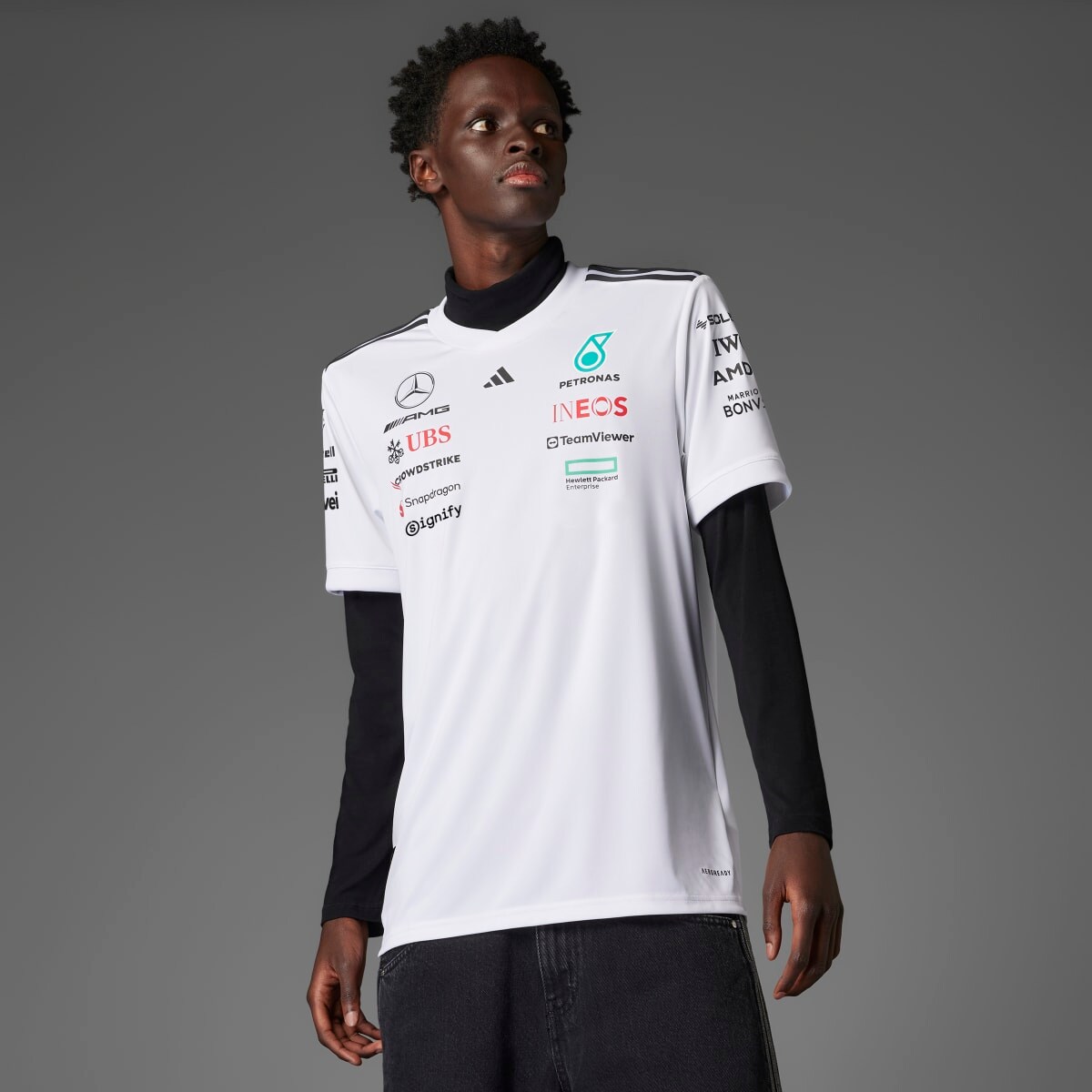 Camiseta de hombre de Piloto Blanca Mercedes AMG Petronas Equipo