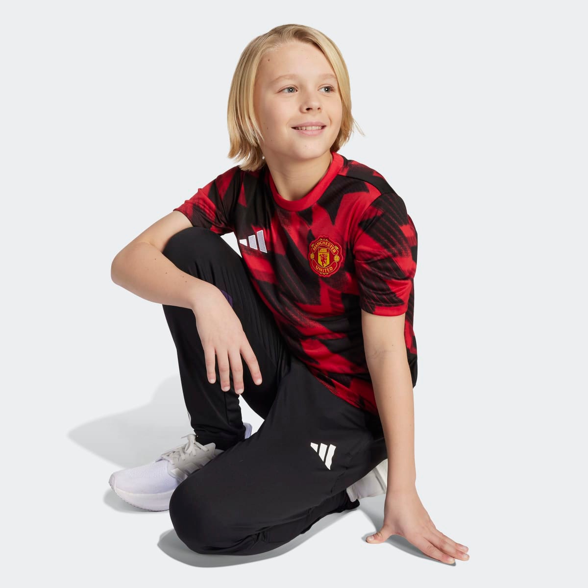T-shirt de Criança Manchester United FC 2025-2026 Aquecimento Vermelho / Preto-4