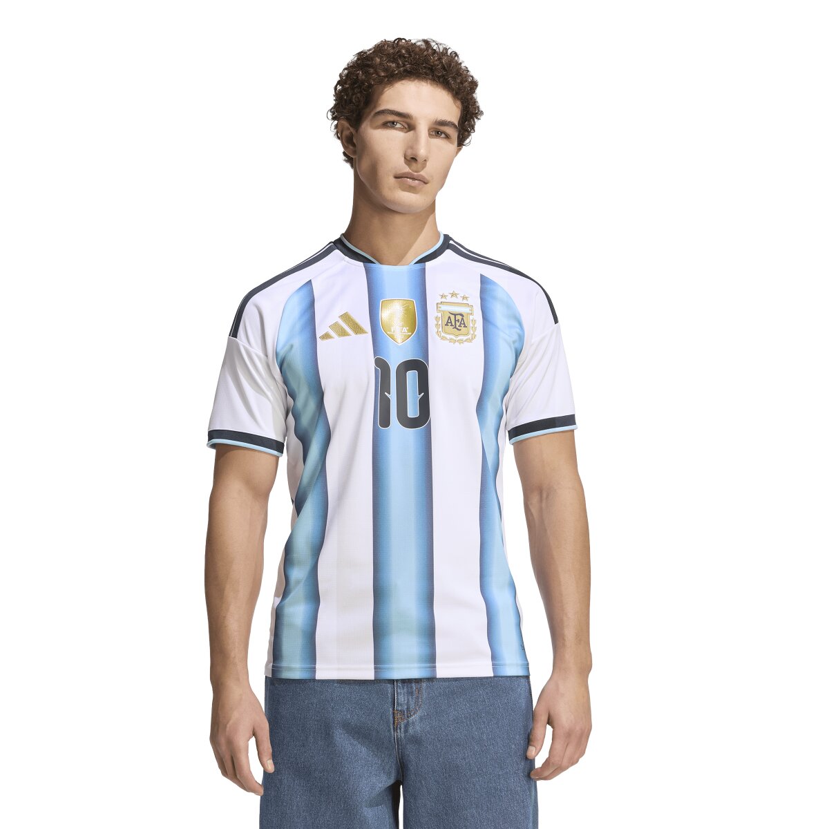 T-shirt de Homem 1.º Equipamento Argentina Mundial 2026 Messi Branco / Azul-1