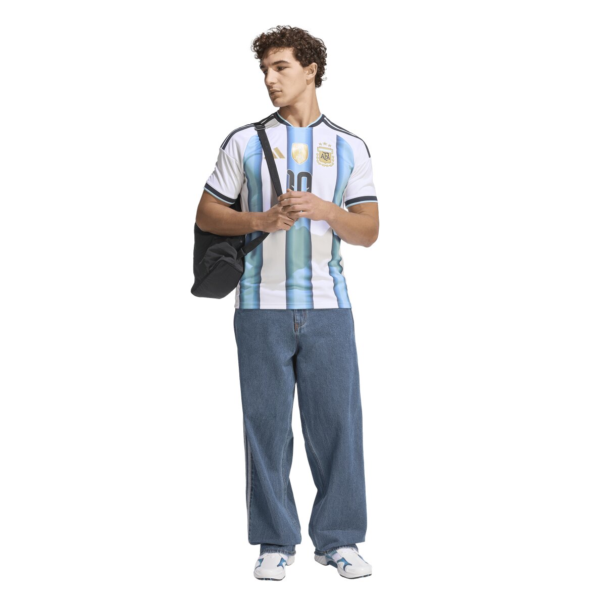 T-shirt de Homem 1.º Equipamento Argentina Mundial 2026 Messi Branco / Azul-3