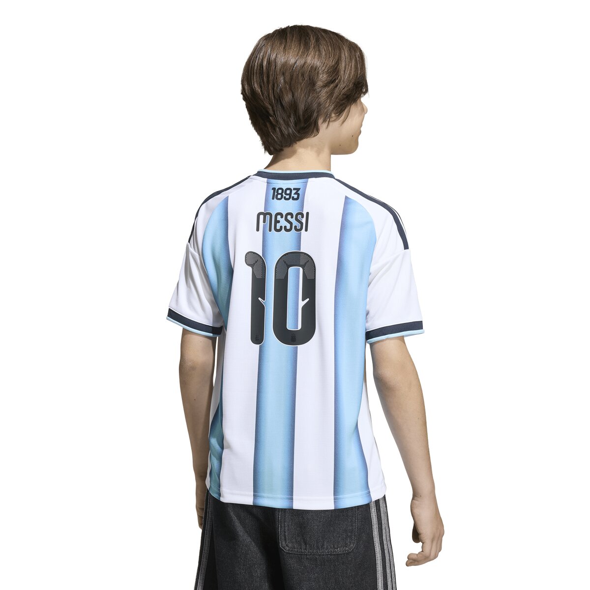 T-shirt de Criança 1.º Equipamento Argentina Mundial 2026 Messi Branco / Azul-2
