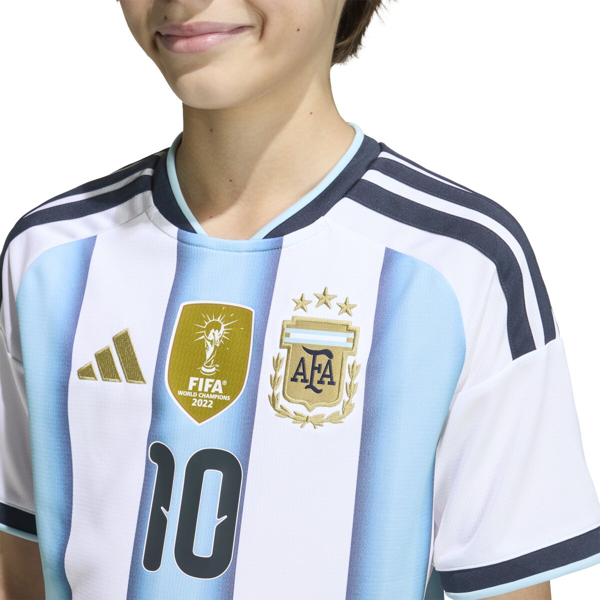 T-shirt de Criança 1.º Equipamento Argentina Mundial 2026 Messi Branco / Azul-4