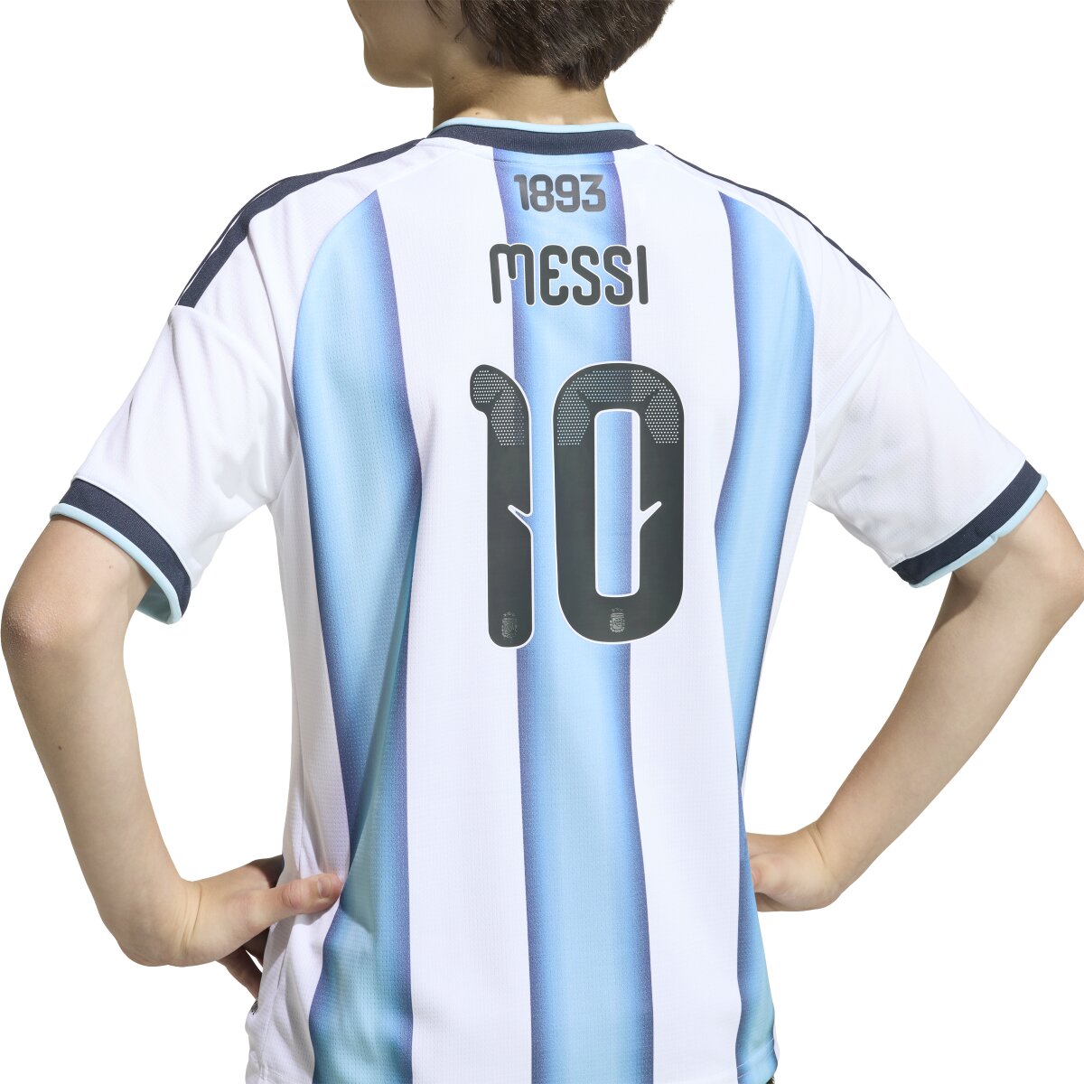 T-shirt de Criança 1.º Equipamento Argentina Mundial 2026 Messi Branco / Azul-5