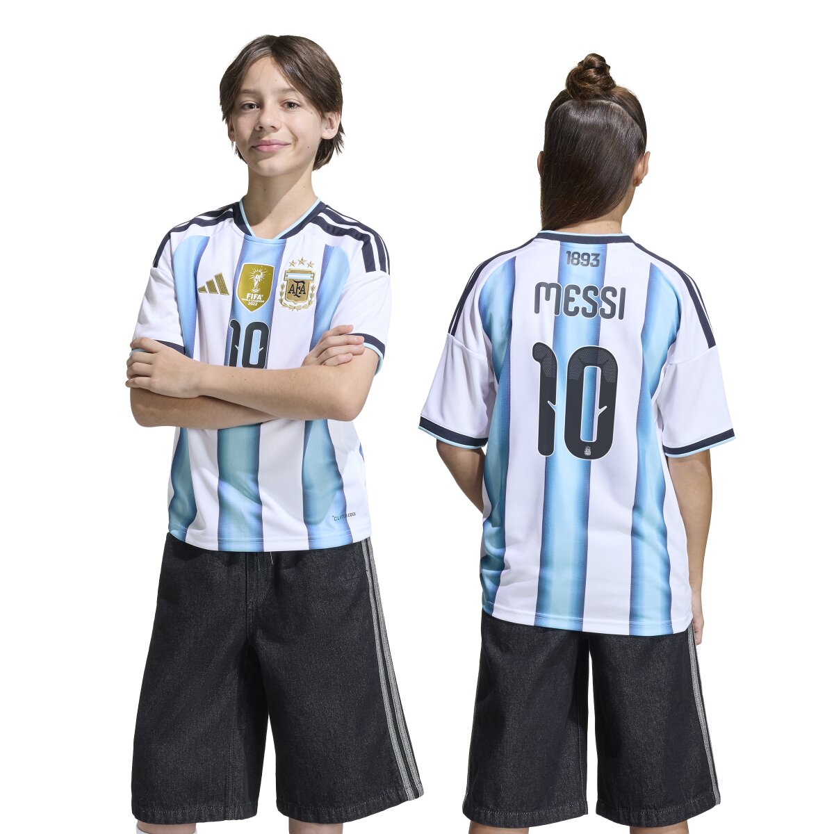 T-shirt de Criança 1.º Equipamento Argentina Mundial 2026 Messi Branco / Azul-6