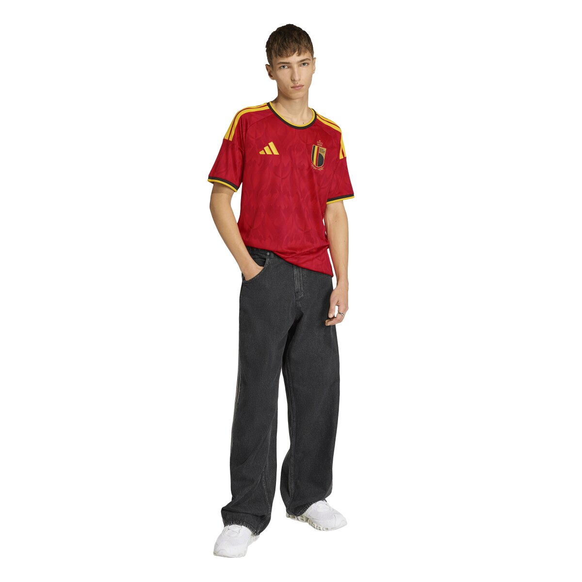 T-shirt de Homem 1.º Equipamento Bélgica Mundial 2026 Vermelho / Amarelo-3