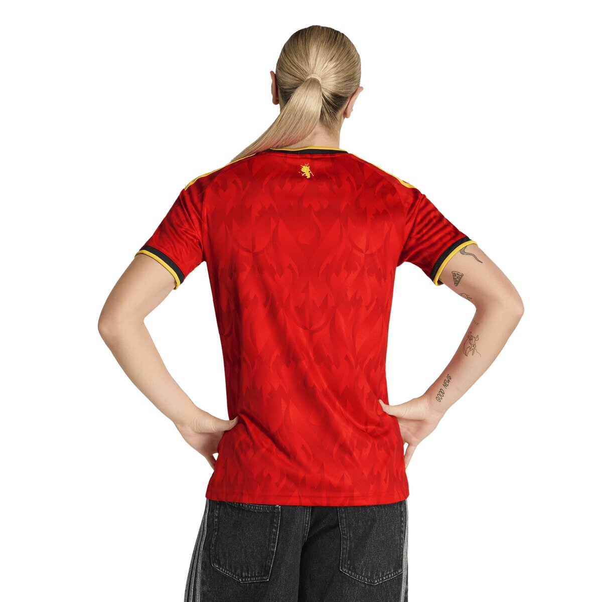 T-shirt de Mulher 1.º Equipamento Bélgica Mundial 2026 Vermelho / Amarelo-2