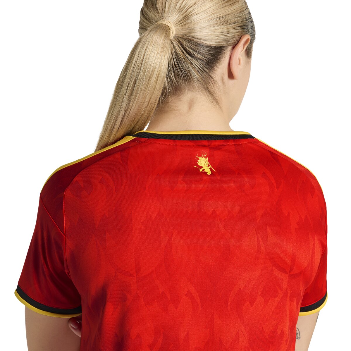 T-shirt de Mulher 1.º Equipamento Bélgica Mundial 2026 Vermelho / Amarelo-4