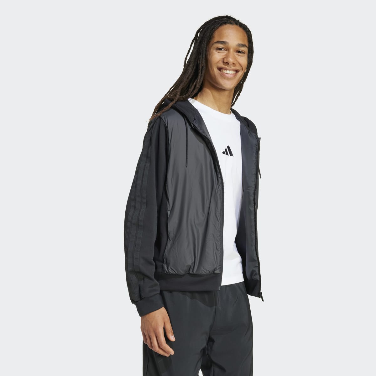 Sweatshirt de Homem Essentials Climawarm 3-Stripes Insulated Hooded Hybrid Preto-3