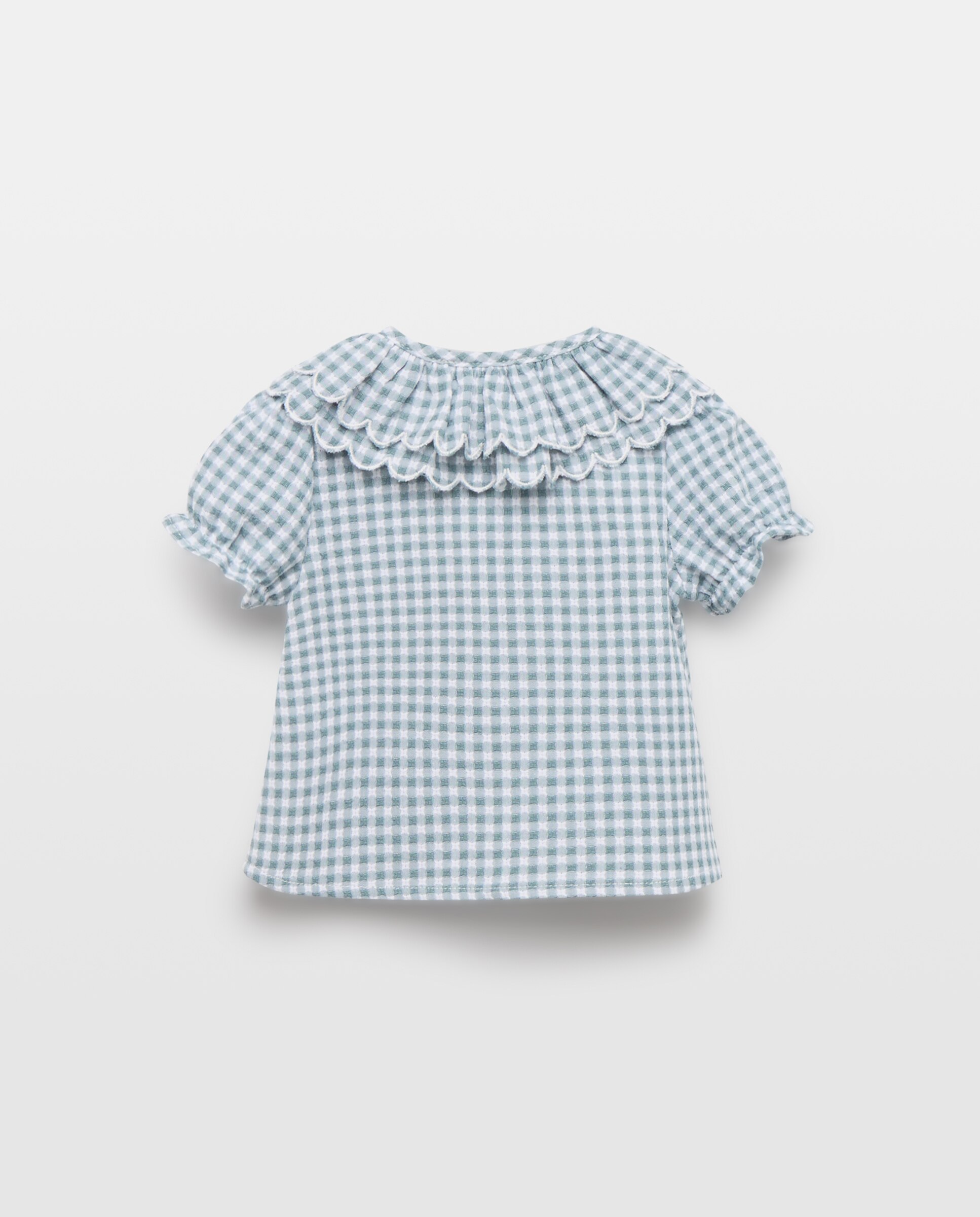 Blusa Vichy de Bebé com Manga Curta e Festão Duplo Coconut El Corte Inglés Verde-2