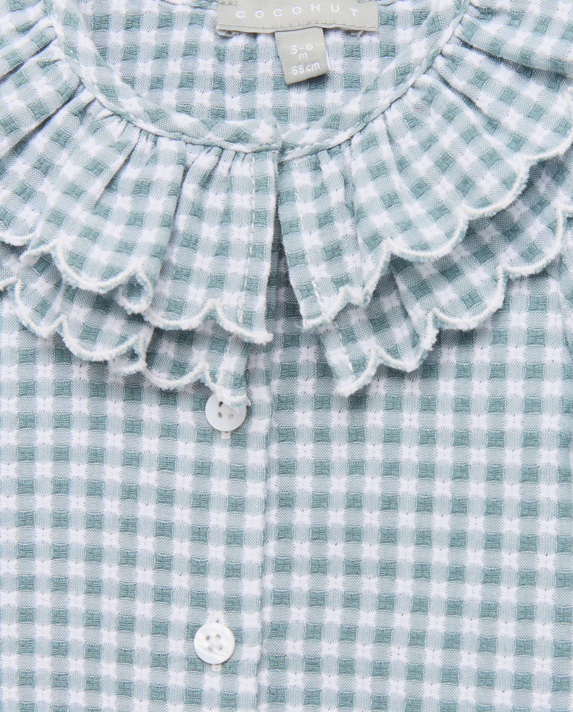 Blusa Vichy de Bebé com Manga Curta e Festão Duplo Coconut El Corte Inglés Verde-3