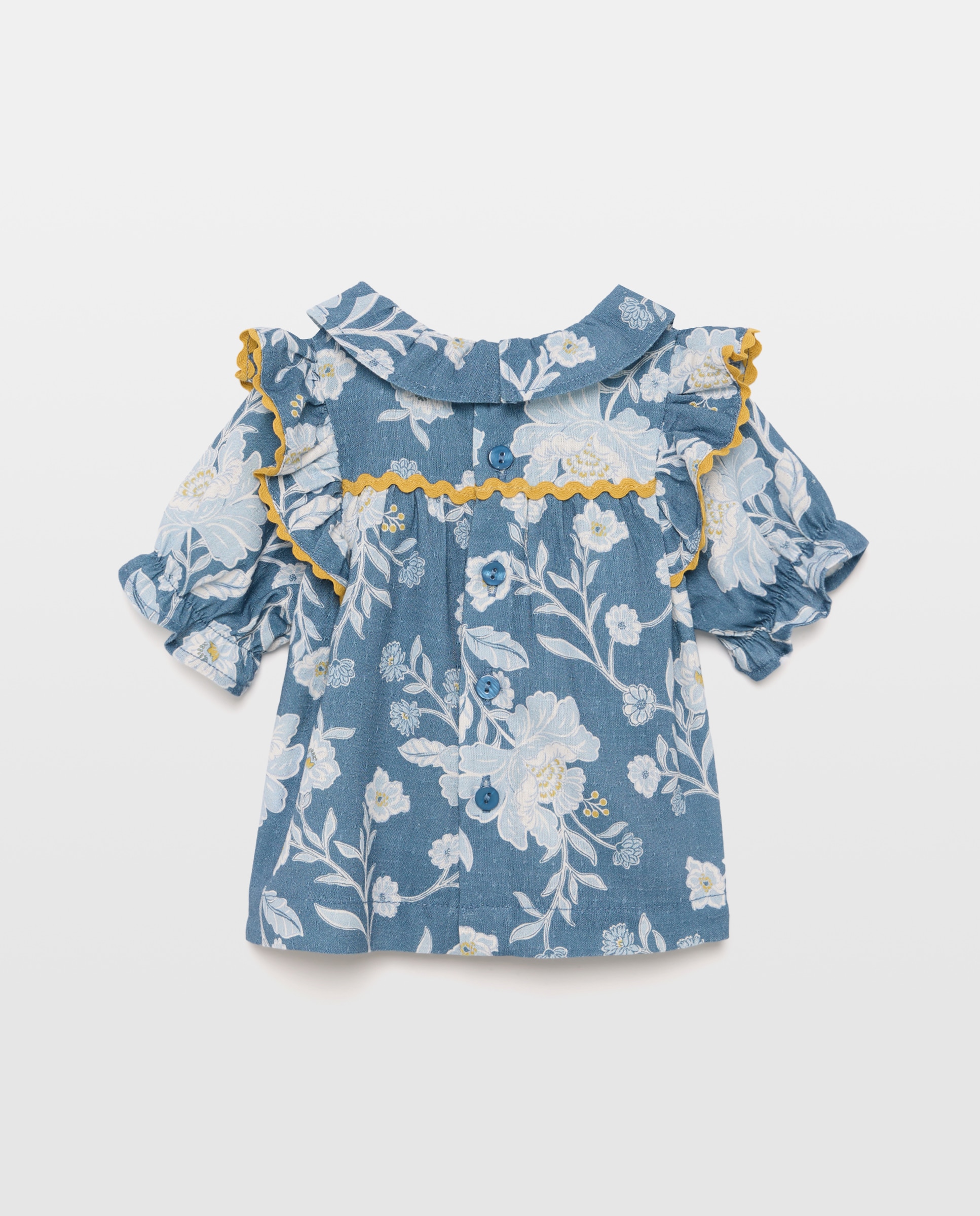 Blusa de Bebé com Manga Curta, Gola e Folho Azul-2