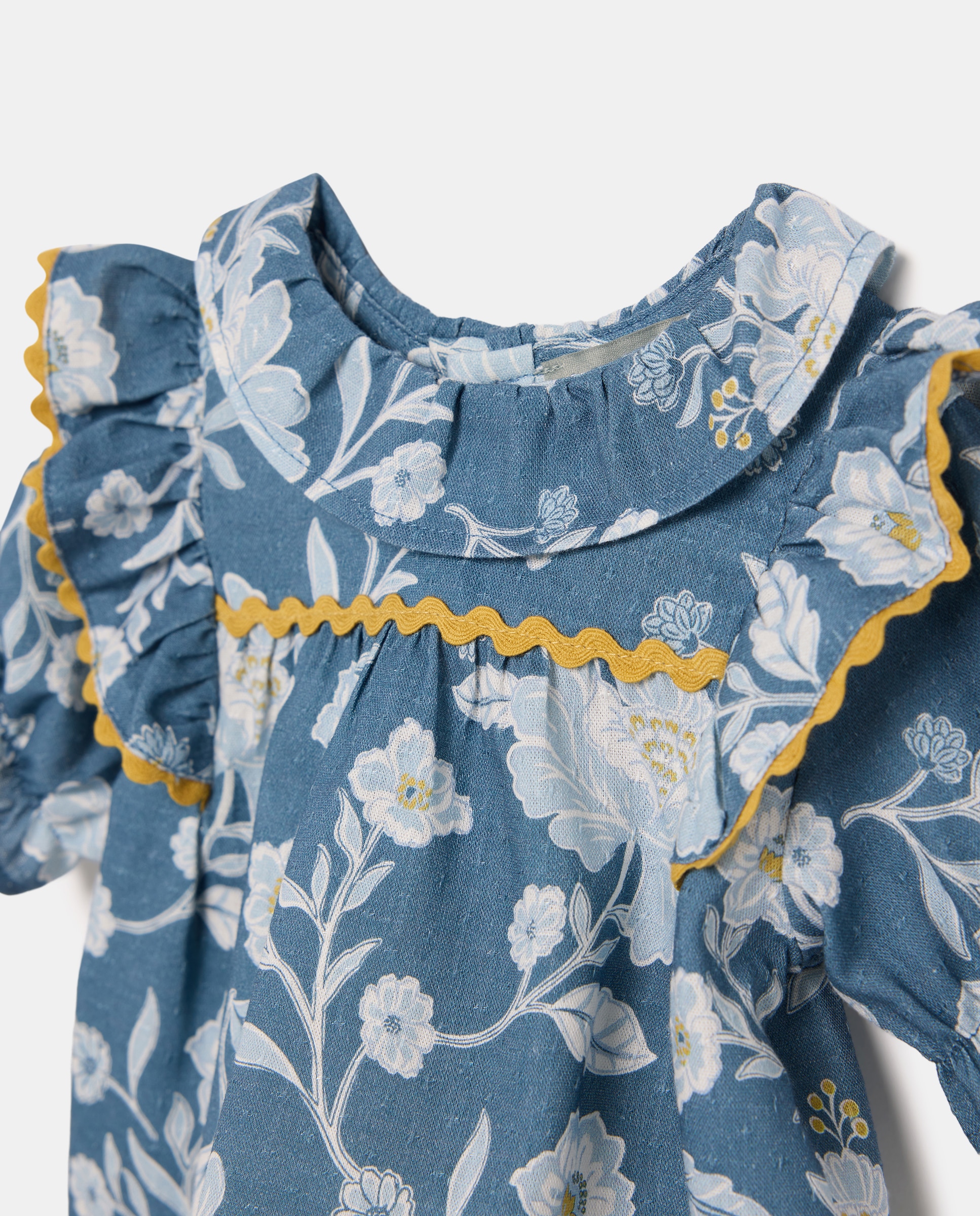Blusa de Bebé com Manga Curta, Gola e Folho Azul-3