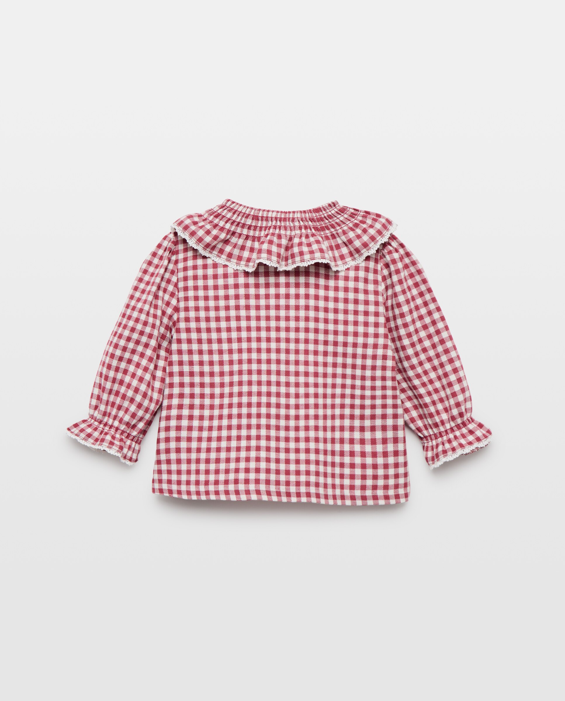 Blusa de Bebé com Manga Comprida e Tira Bordada com Vichy Coconut El Corte Inglés Vermelho-2