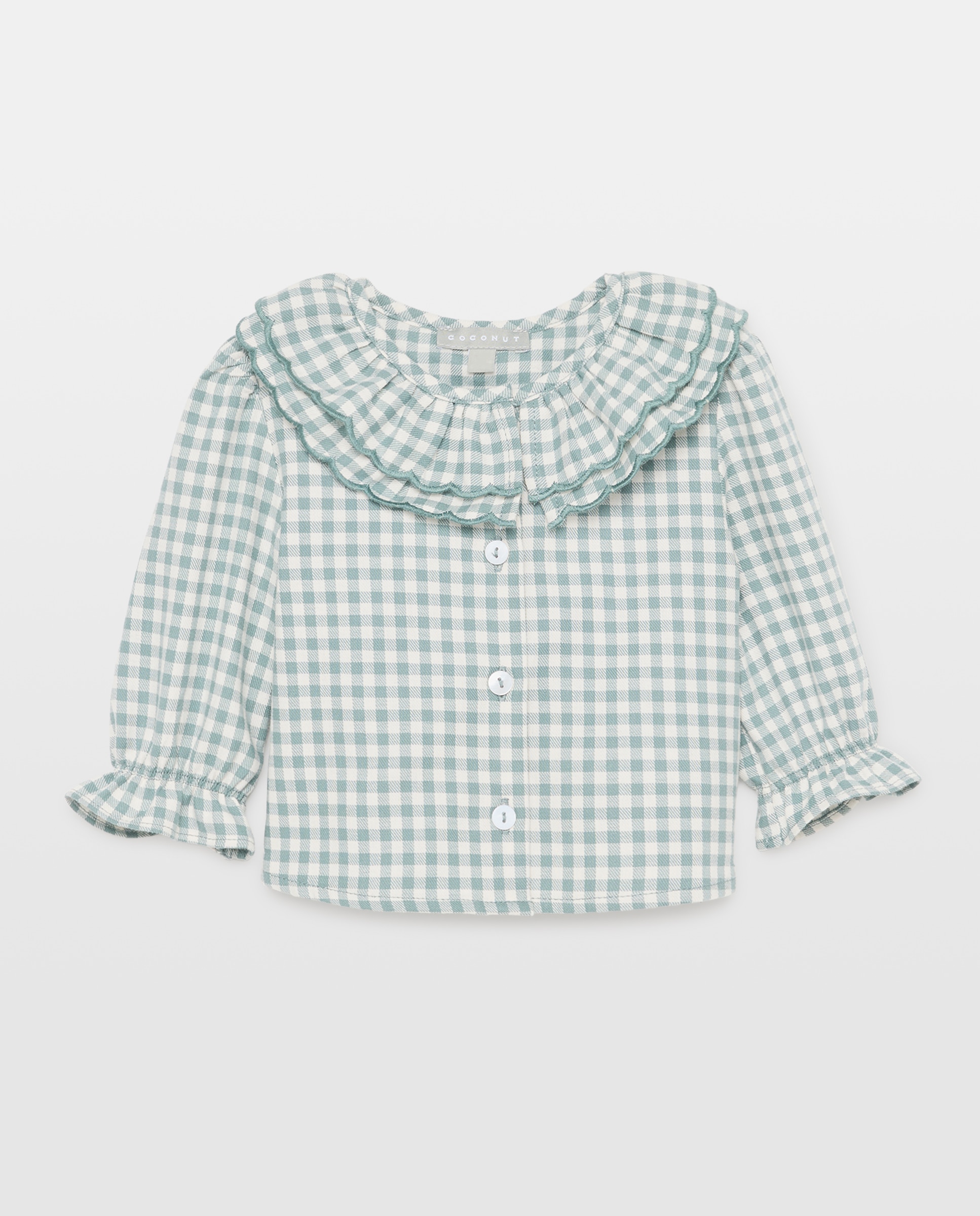 Imagen 0 de Blusa manga larga con festón doble vichy de bebé Verde