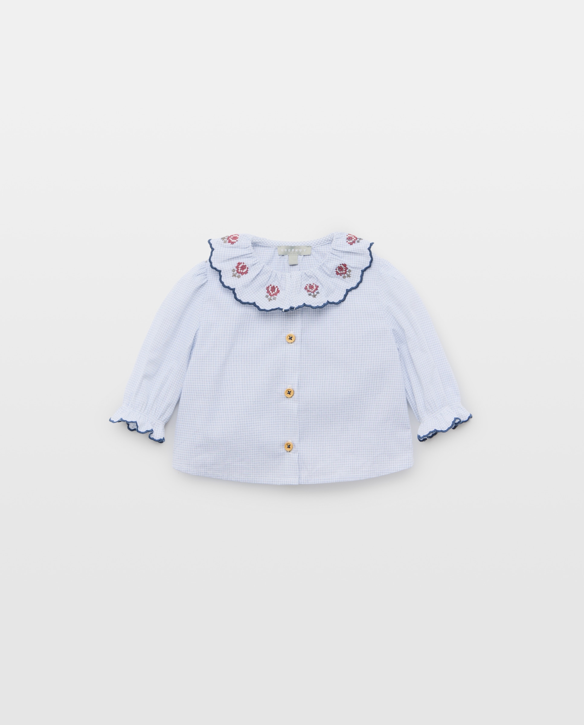Blusa de manga larga con festón bordado minicuadro de bebé - Coconut El Corte Inglés - Azul Azul-1