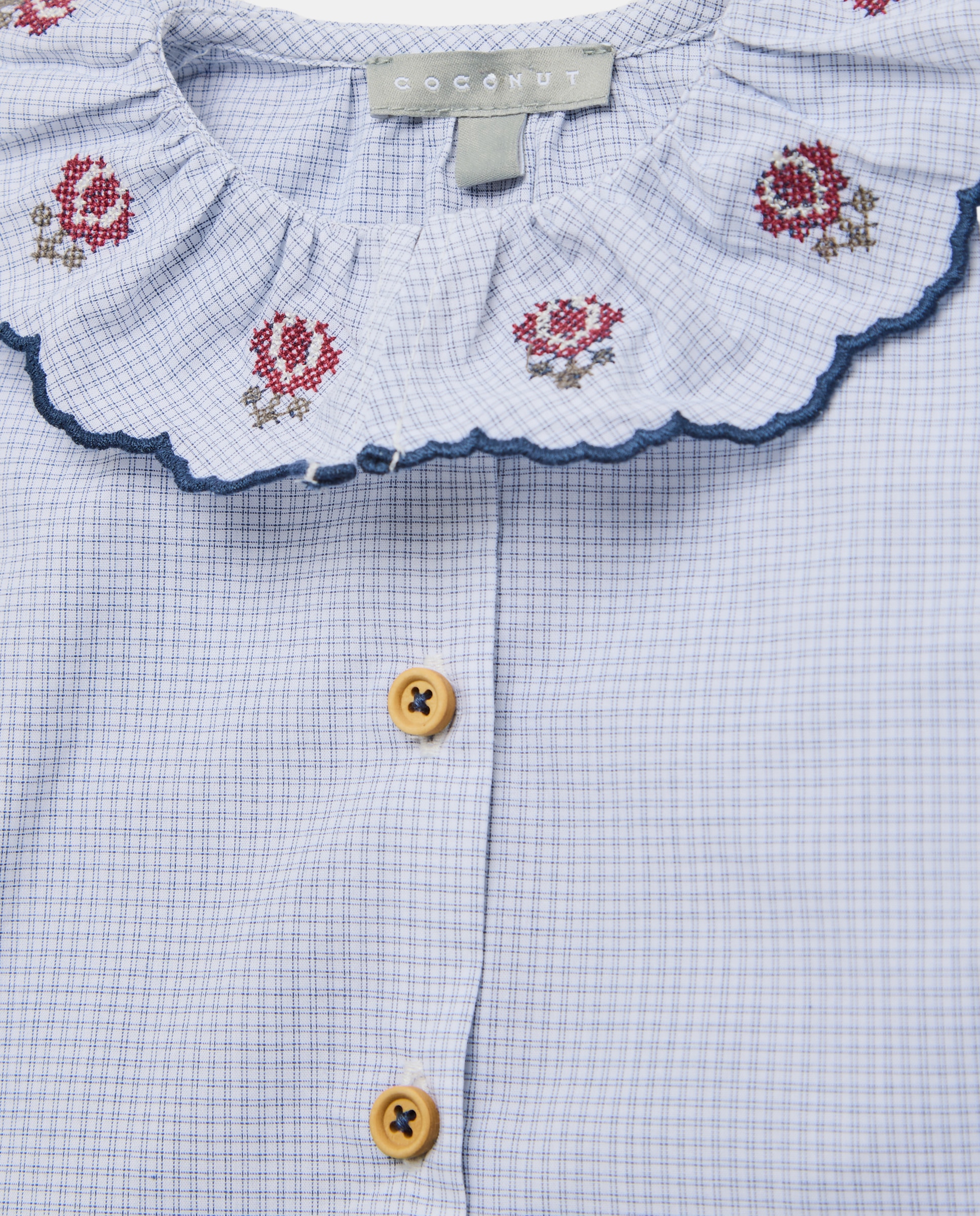 Blusa de manga larga con festón bordado minicuadro de bebé - Coconut El Corte Inglés - Azul Azul-3