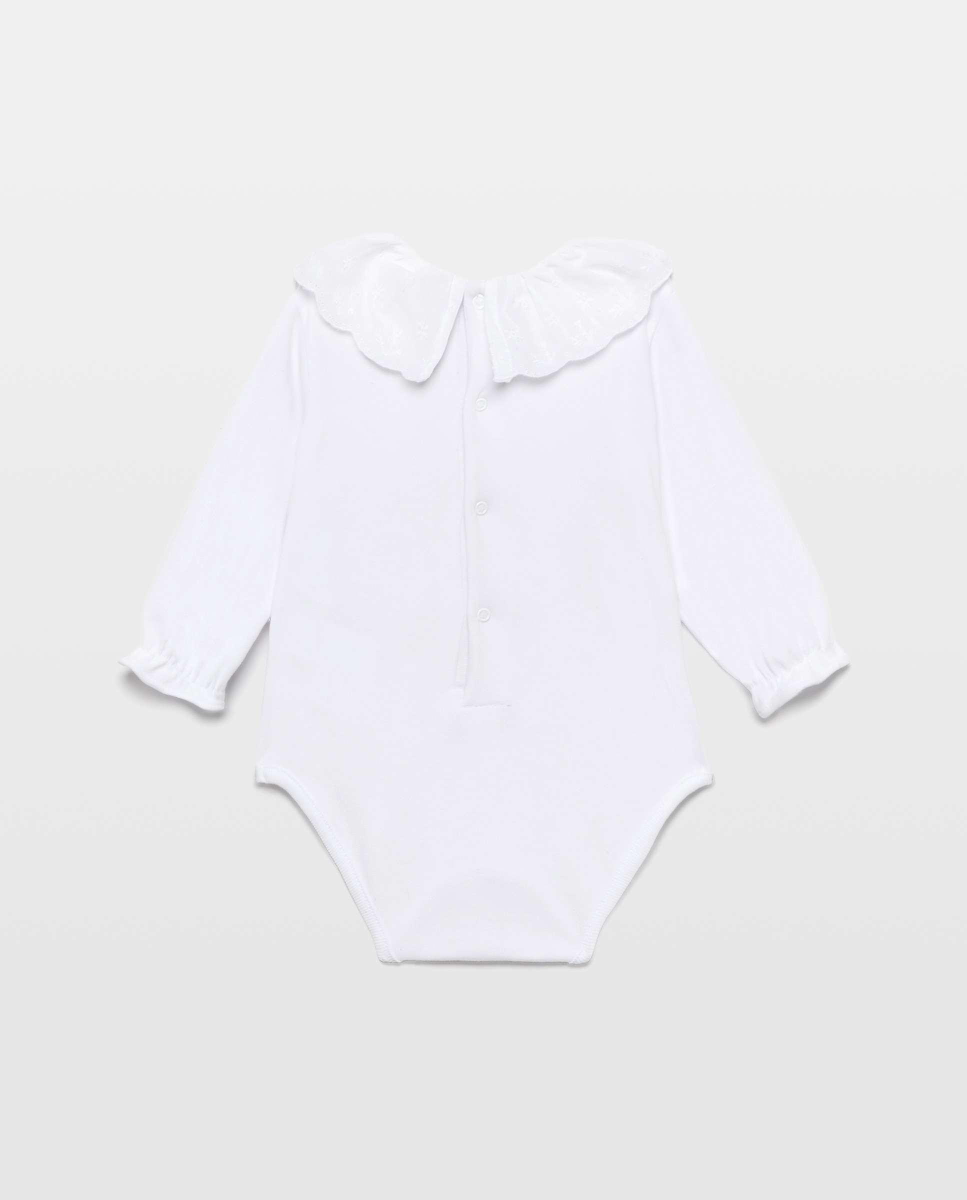 Body de Bebé com Manga Comprida e Gola Grande Branco-2