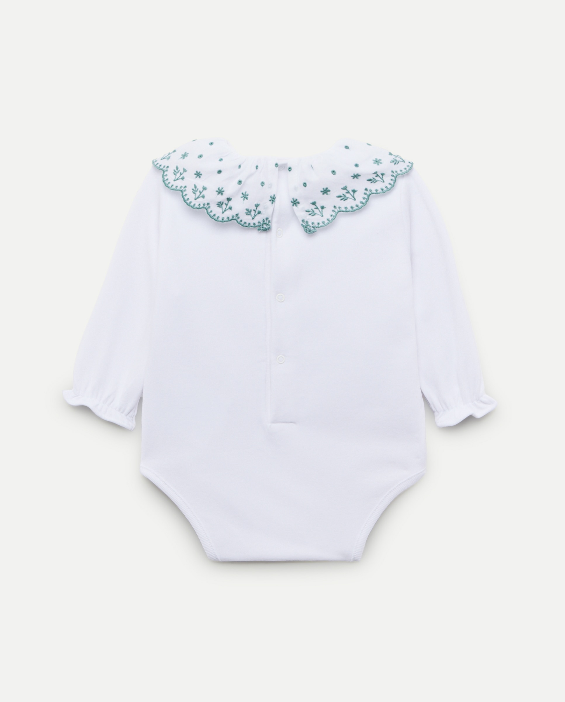 Body de Bebé com Manga Comprida e Gola Grande Branco-2