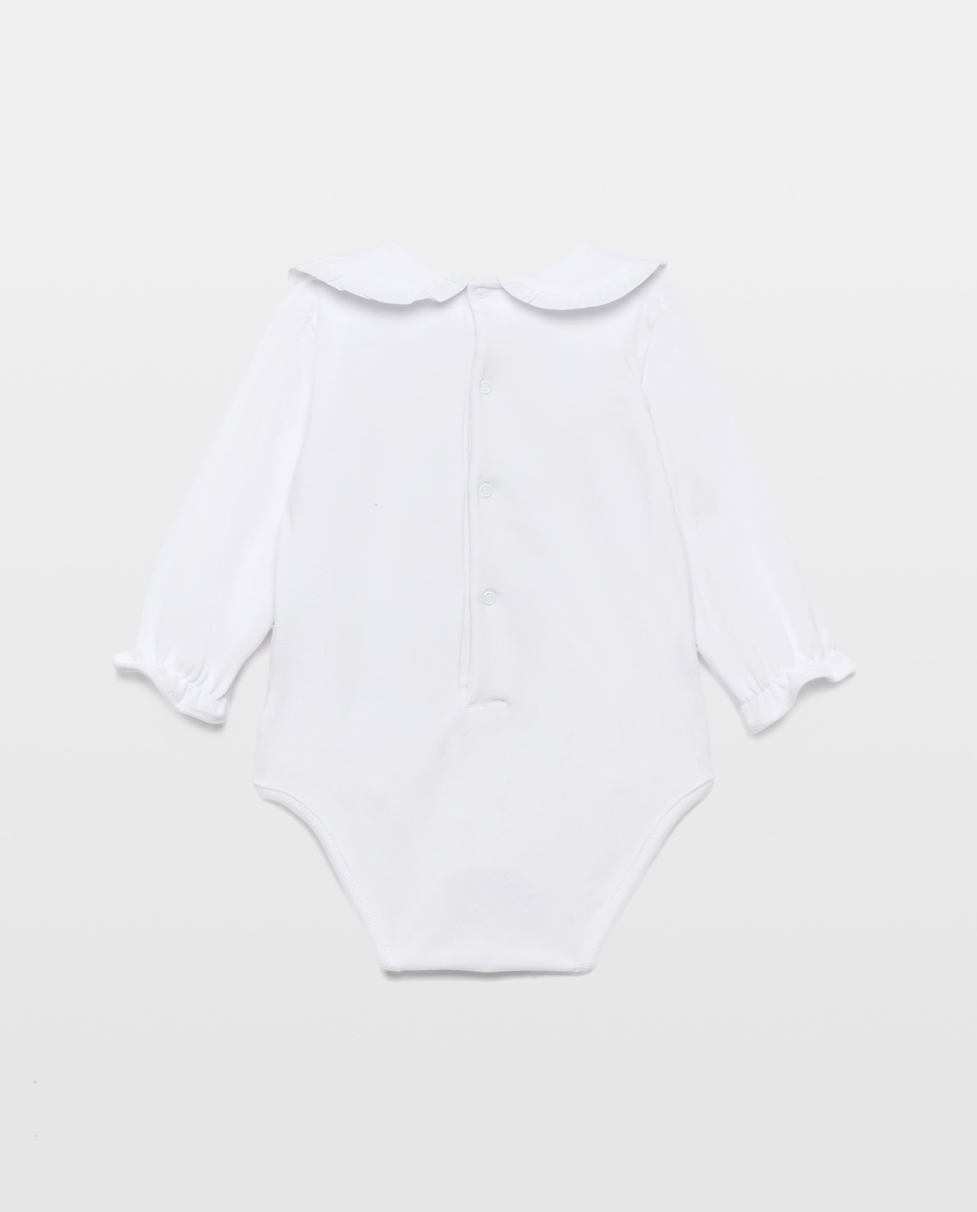Body de Bebé com Manga Comprida e Gola Babete Grande Branco-2