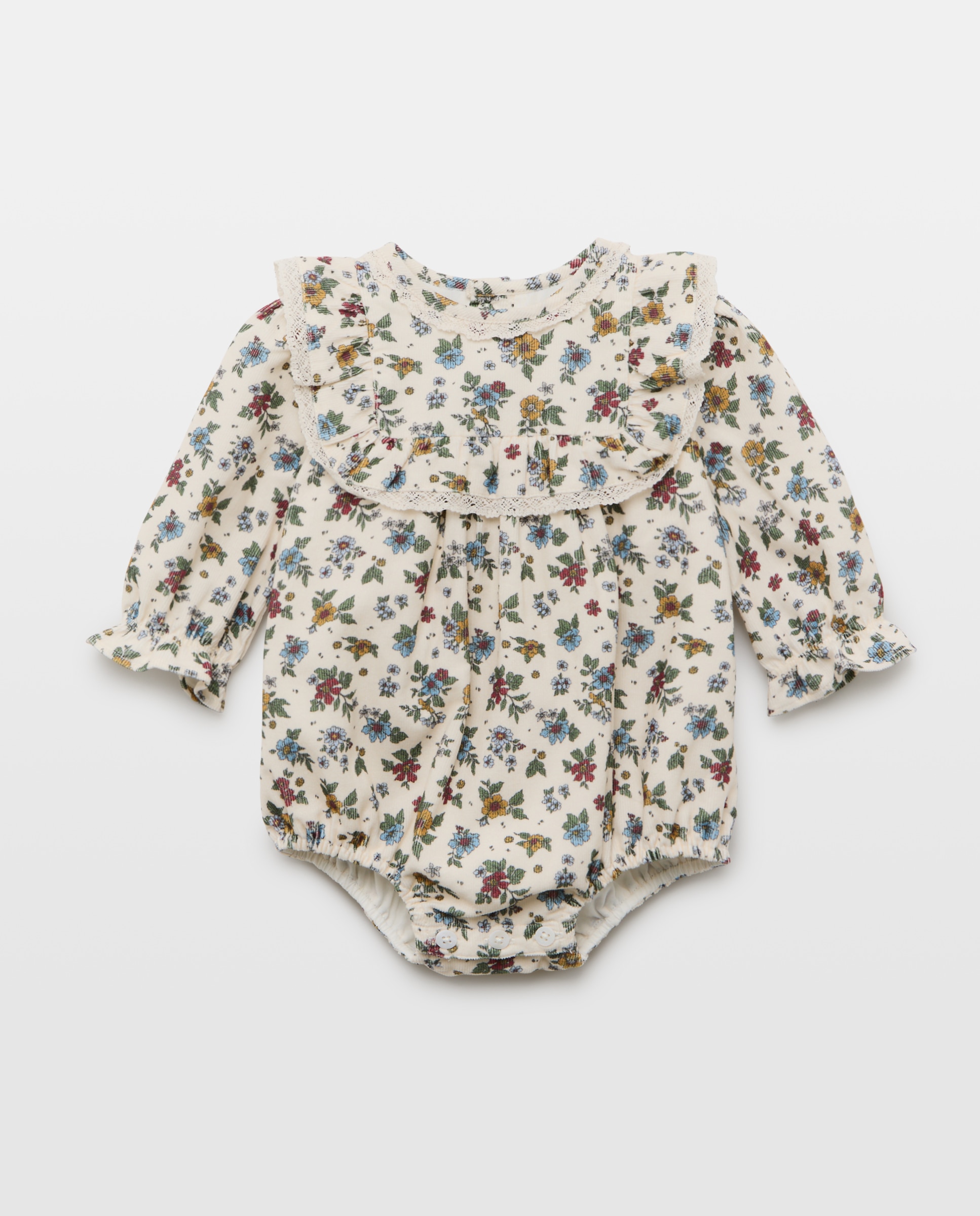 Ranita manga larga con puntilla volante frontal de micropana estampado flores de bebé - Coconut El Corte Inglés - Blanco Blanco-1