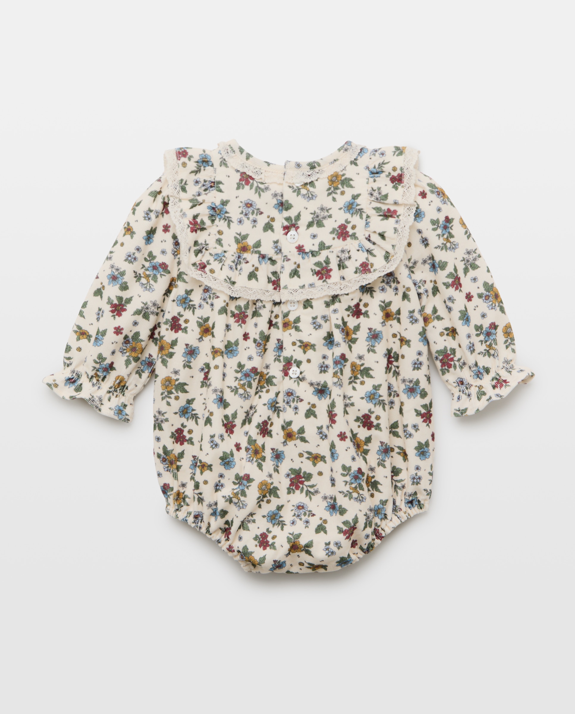 Ranita manga larga con puntilla volante frontal de micropana estampado flores de bebé - Coconut El Corte Inglés - Blanco Blanco-2
