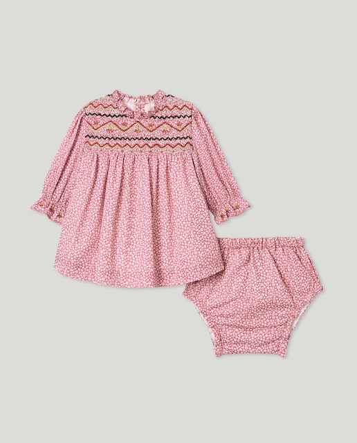 Imagen 0 de Vestido manga larga smock panal all over print de bebé niña