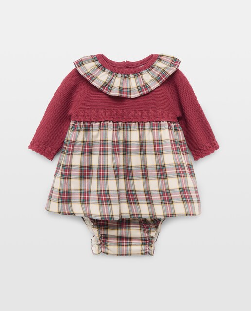 Vestido mezcla de punto y plana estampado de bebé